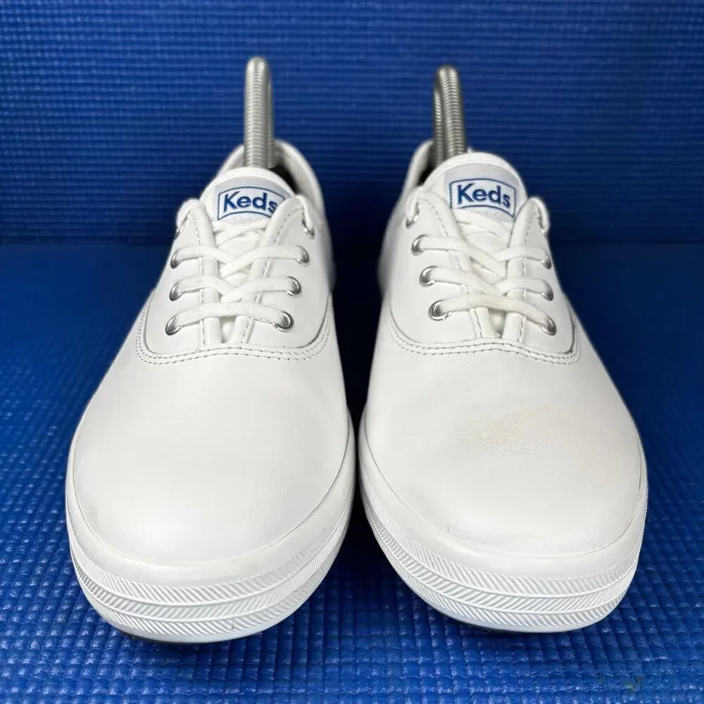 🔴 KEDS CHAMPION Women`s Size 7W White Leather Walking Comfort Shoes WH45750